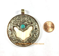 Large Encased Naga Conch Shell Tibetan Pendant Repousse Endless Knot- Ethnic Tribal Nepal Himalayan One of a Kind Handmade Jewelry- WM7403C1