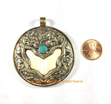 Large Encased Naga Conch Shell Tibetan Pendant Repousse Endless Knot- Ethnic Tribal Nepal Himalayan One of a Kind Handmade Jewelry- WM7403C1