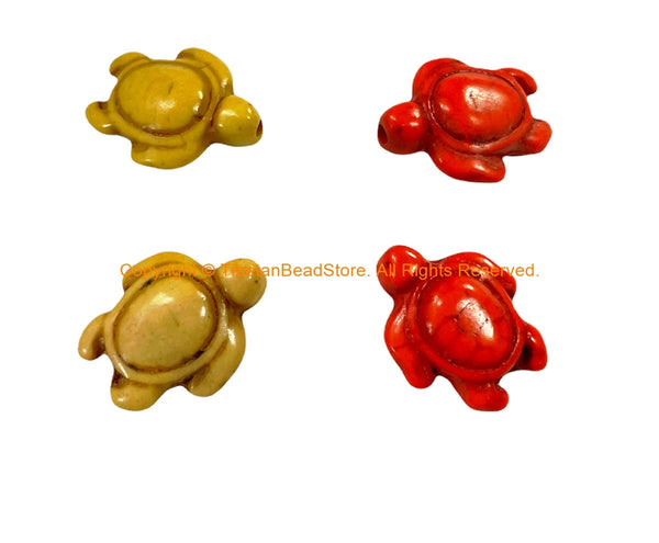 4 BEADS - Mix Colors Howlite Carved Turtle Charm Beads - Swimming Turtle Beads - Charms, Beads, Findings - Small Turtle Beads - B2742MB-4