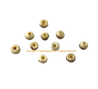 10 Beads 6mm-7mm Size Tibetan White Bone Beads with Metal Inlays- Tibetan Beads Inlaid White Bone Beads LPB12XSM-10