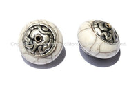 1 BEAD Tibetan White Crackle Resin Bead with Tibetan Silver Auspicious Conch Caps - Ethnic beads - B925-1