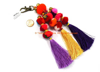 Luxury Pom Pom Tassels - Handmade Multi-colored Pom Pom Tassels with Spring Clip - Boho Long Tassels - Silk Tassels Bag Tassels - BK26CC
