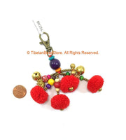 Pom Pom Tassels Tribal Handmade Multi-colored Pom Pom Tassels with Spring Clip - Boho Tassels Bag Accessories Quality Tassels - BK25C