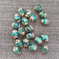 20 BEADS - Tibetan Blue Beads with Repousse Floral Tibetan Silver Caps 8mm - Handmade Tibetan Jewelry & Beads by TibetanBeadStore - B3452-20