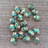 20 BEADS - Tibetan Blue Beads with Repousse Floral Tibetan Silver Caps 8mm - Handmade Tibetan Jewelry & Beads by TibetanBeadStore - B3452-20