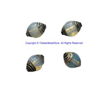 4 BEADS - Tibetan Milky Quartz Beads with Repousse Tibetan Silver Metal Caps- Handmade Ethnic Nepal Tibetan Beads - B3519S-4