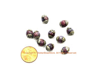 2 BEADS Small Purple Agate Beads with Tibetan Silver Caps - Tibetan Beads Gemstone Beads - Handmade Beads - TibetanBeadStore - B3410-2
