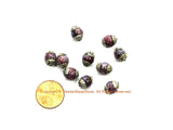4 BEADS Small Purple Agate Beads with Tibetan Silver Caps - Tibetan Beads Gemstone Beads - Handmade Beads - TibetanBeadStore - B3410-4