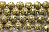 4 BEADS - Tibetan Beads BIG Repousse Carved Brass Auspicious Double Fish Round Beads - Large Handmade Ethnic Beads - B2448B-4