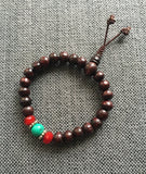 Elastic Tibetan Wood Wrist Mala Bracelet with Accent Beads - Tibetan Beads Prayer Beads Yoga Bracelet Wrist Mala - Boho Bracelet- C220