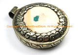 Ethnic Tibetan Naga Conch Shell & Tibetan Silver Pendant with Repousse Brass Lotus Floral Details Back - Tibetan Tribal Jewelry- WM7167
