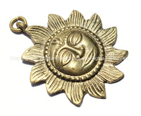 Nepalese Solid Brass Sun Pendant - Handmade Nepal Surya Sun Charm Pendant - WM3994