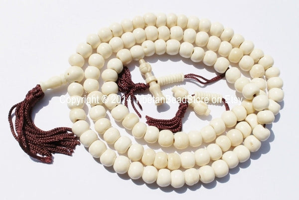 108 beads - 10MM Tibetan White Bone Mala Prayer Beads with Bone Bell & Vajra Counters - Tibetan Mala Beads - Mala Making Supplies - PB75
