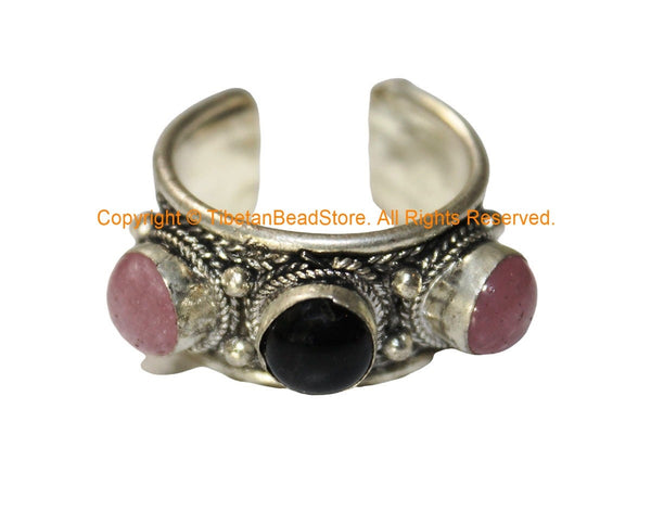 Tibetan Adjustable 3 Stone Ring - Handmade Ethnic Tibetan Ring Boho Ring Statement Ring Tibetan Jewelry- R345C