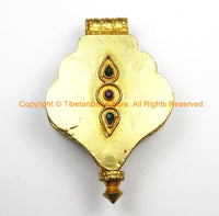 24 Karat Gold Plated Tibetan Buddha Ghau Prayer Box Pendant with Onyx Inlays - Buddha Gold Ghau Ethnic Tibetan Jewelry - WM7173