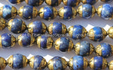 10 BEADS - Tibetan Small Lapis Beads with Repousse Brass Caps - Ethnic Tribal Artisan Handmade Nepalese Tibetan Beads - B2494-10