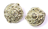 4 BEADS - Large Repousse Carved Floral Design Disc Shape Focal Pendant Tibetan Beads - Ethnic Nepal Tibetan Silver Beads - B2455-4