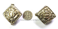 2 BEADS - Tibetan Lotus Beads - Antiqued Silver Finish Auspicious Lotus Tibetan Beads Kite Square Shape Ethnic Tribal Beads - B2458-2