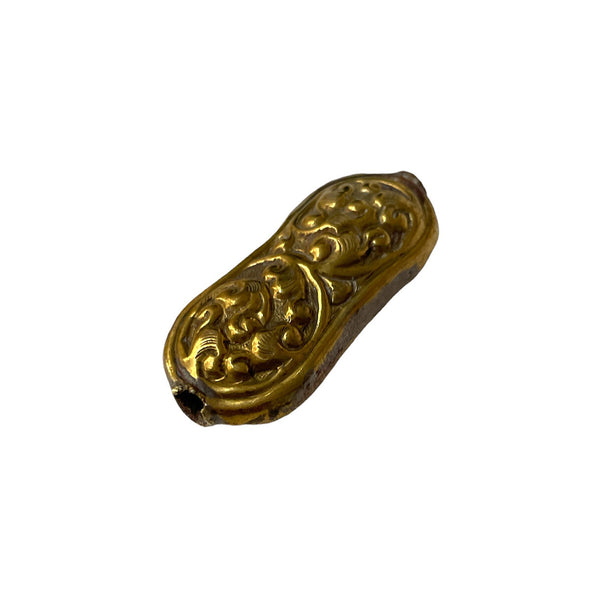 Repousse Carved Brass Floral Design Curved Unique Shape Focal Pendant Tibetan Bead - 1 BEAD - Ethnic Tribal Nepalese Tibetan Beads - B2469R-1