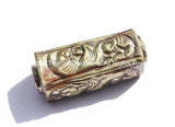 LARGE Long Tibetan Repousse Brass Floral Barrel Shaped Box Bead - Ethnic Nepal Tibetan Jewelry - Tibetan Beads - Ethnic Beads - B2625-1