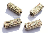 LARGE Long Tibetan Repousse Brass Floral Barrel Shaped Box Bead - Ethnic Nepal Tibetan Jewelry - Tibetan Beads - Ethnic Beads - B2625-1