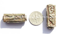 LARGE Long Tibetan Repousse Brass Floral Barrel Shaped Box Bead - Ethnic Nepal Tibetan Jewelry - Tibetan Beads - Ethnic Beads - B2625-1