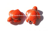 3 BEADS - Orange Coral Howlite Carved Turtle Charm Beads - Tortoise Turtle Beads - Charms, Beads, Findings - Small Turtle Beads - B2742C-3
