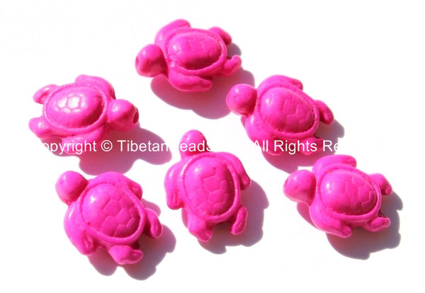 4 BEADS - Fuschia Pink Howlite Carved Turtle Charm Beads - Tortoise Turtle Beads - Charms, Beads, Findings - Small Turtle Beads - B2742F-4