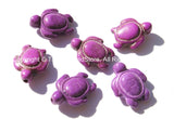 4 BEADS - Purple Howlite Carved Turtle Charm Beads - Swimming Turtle Bead Charms - Charms, Beads, Findings - Small Turtle Beads - B2742P-4