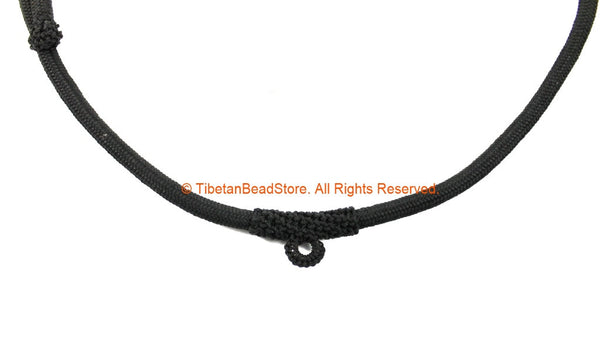 Black Handwoven Cord Necklace - 4mm Thick Cord 26" Necklace - Unisex Boho Surfer Jewelry Cord Choker - © TibetanBeadStore - BK28B