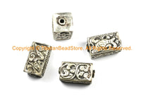 2 BEADS - Repousse Carved Tibetan Silver Rectangular Box Shaped Tibetan Beads with Deer & Floral Details - Tibetan Pendant Beads - B3080B-2