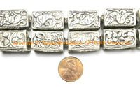 1 BEAD - Repousse Carved Tibetan Silver Rectangular Box Shaped Tibetan Bead with Butterfly & Floral Details - Tibetan Metal Beads - B3080D-1