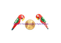2 BEADS Handmade Red Parrot Beads - Handmade Bird Beads - Wooden Parrot Bird Handmade Painted Beads - B3231-2