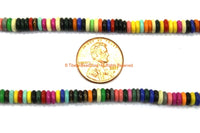 Handmade Beautiful Multi-colored Small Flat Rondelle Coin Disc Shape Bone Beads - 5mm x 1.5mm - B3343