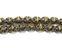 2 BEADS - Ethnic Nepal Tibetan Beads with Brass & Lapis Inlays - Ethnic Tribal Beads - Handmade Oval Shape Brass Circles Beads - B3467-2