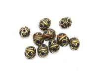10 BEADS - Ethnic Nepal Tibetan Beads with Brass & Lapis Inlays - Ethnic Tribal Beads - Handmade Oval Shape Brass Circles Beads - B3467-10