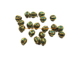 2 BEADS Tibetan Turquoise, Brass Inlay Oval Shape Beads - Tibetan Beads Tribal Beads - 10mm x 11mm - Handmade Oval Inlay Beads - B3468-2