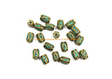 10 BEADS Tibetan Turquoise, Brass Inlay Barrel Beads - Tibetan Beads Tribal Beads - 7mm x 11mm - Barrel Tube Cylinder Beads - B3469-10