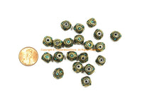 4 BEADS Tibetan Turquoise, Brass Inlay Cube Beads - Tibetan Beads Tribal Beads - 10mm x 10mm - Handmade Box Cube Shaped Beads - B3470-4