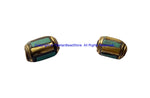 2 BEADS Tibetan Turquoise, Brass Inlay Barrel Beads - Tibetan Beads Tribal Beads - 7mm x 11mm - Barrel Tube Cylinder Beads - B3481-2