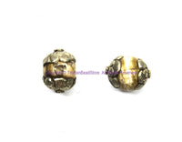 2 BEADS Ethnic Tibetan Antiqued Naga Conch Shell Beads with Tibetan Silver Metal Caps - Shell Beads Tibetan Beads - B3505-2