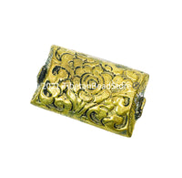 1 BEAD - LARGE Repousse Carved Flat Rectangular Brass Tibetan Bead with Lotus Floral Details - Unique Ethnic Handmade Tibetan Beads - B3513-1