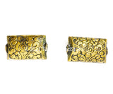 2 BEADS - LARGE Repousse Carved Flat Rectangular Brass Tibetan Beads with Lotus Floral Details - Unique Ethnic Handmade Tibetan Beads - B3513-2