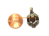 Ethnic Tibetan Old Carnelian Melon-Shaped Drop Charm Pendant with Tibetan Silver Wire Inlay & Repousse Floral Caps - WM7994B