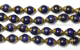 4 BEADS - Tibetan Lapis Beads with Brass Caps - Ethnic Nepal Tibetan Beads - B1005-4