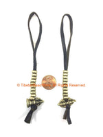 High Quality Tibetan Antiqued Brass Bell & Vajra Mala on Leather Cords - Buddhist Prayer Beads Mala Counters - Tibetan Counters - T88BL