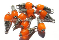 Tibetan Amber Resin Pendant with Tibetan Silver Caps & Red Coral Accent - Handmade Ethnic Nepal Tibetan Jewelry - WM3000