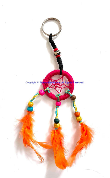 Handmade Dreamcatcher Beaded Charm Keyring Keychain with Colorful Feathers - HC167A12