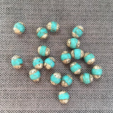 4 BEADS Tibetan Turquoise Beads with Repousse Tibetan Silver Caps - Blue Howlite Turquoise Beads - Tibetan Beads Beading - B3460-4