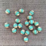 10 BEADS - Tibetan Turquoise Beads with Repousse Tibetan Silver Caps - Blue Howlite Turquoise Beads - Tibetan Beads Beading - B3460-10